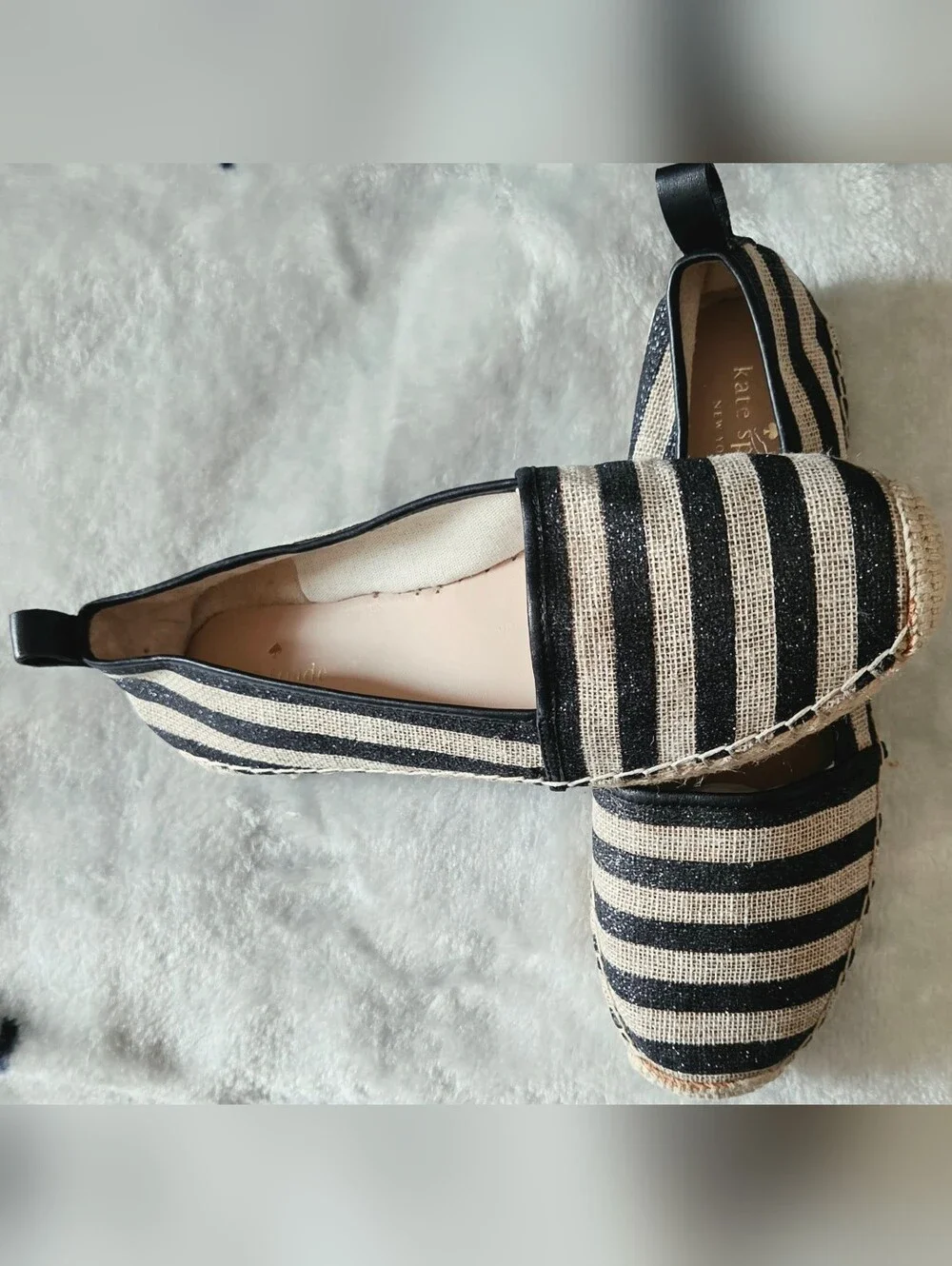 kate spade Striped Black and Natural Espadrille Flats